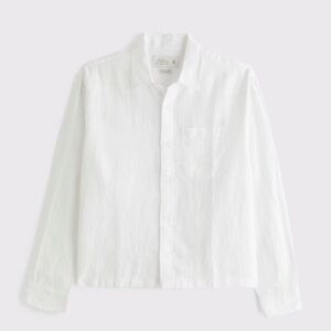 Abercrombie & Fitch Men’s 100% Linen Button Up Cropped Shirt White Large New
